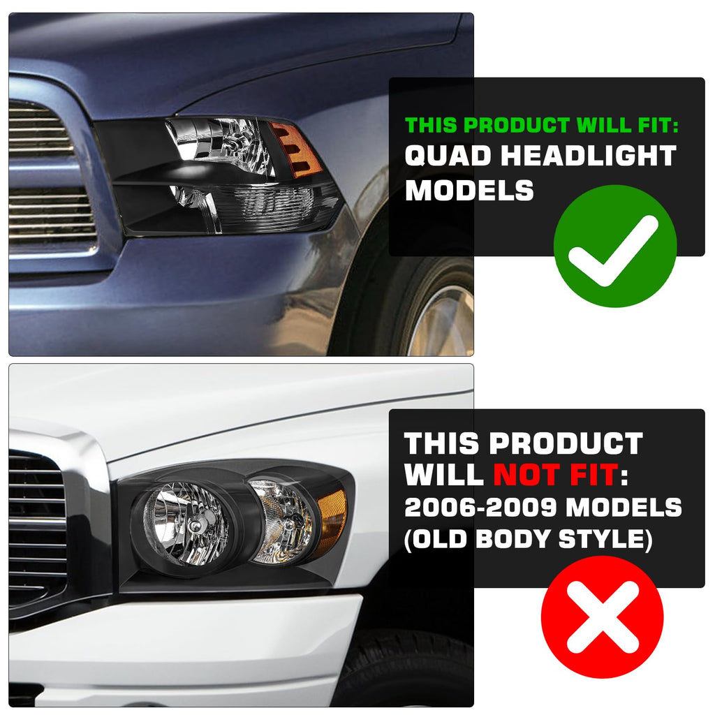 Headlight Assembly Compatible with 2009-2018 Dodge Ram 1500