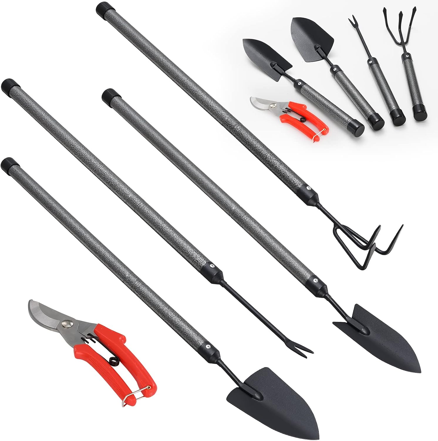 Garden Tools Set 5 Piece with Extended Handle, Heavy Duty Garden Tools Set, Ideal Gardening Tool Kit Gifts for