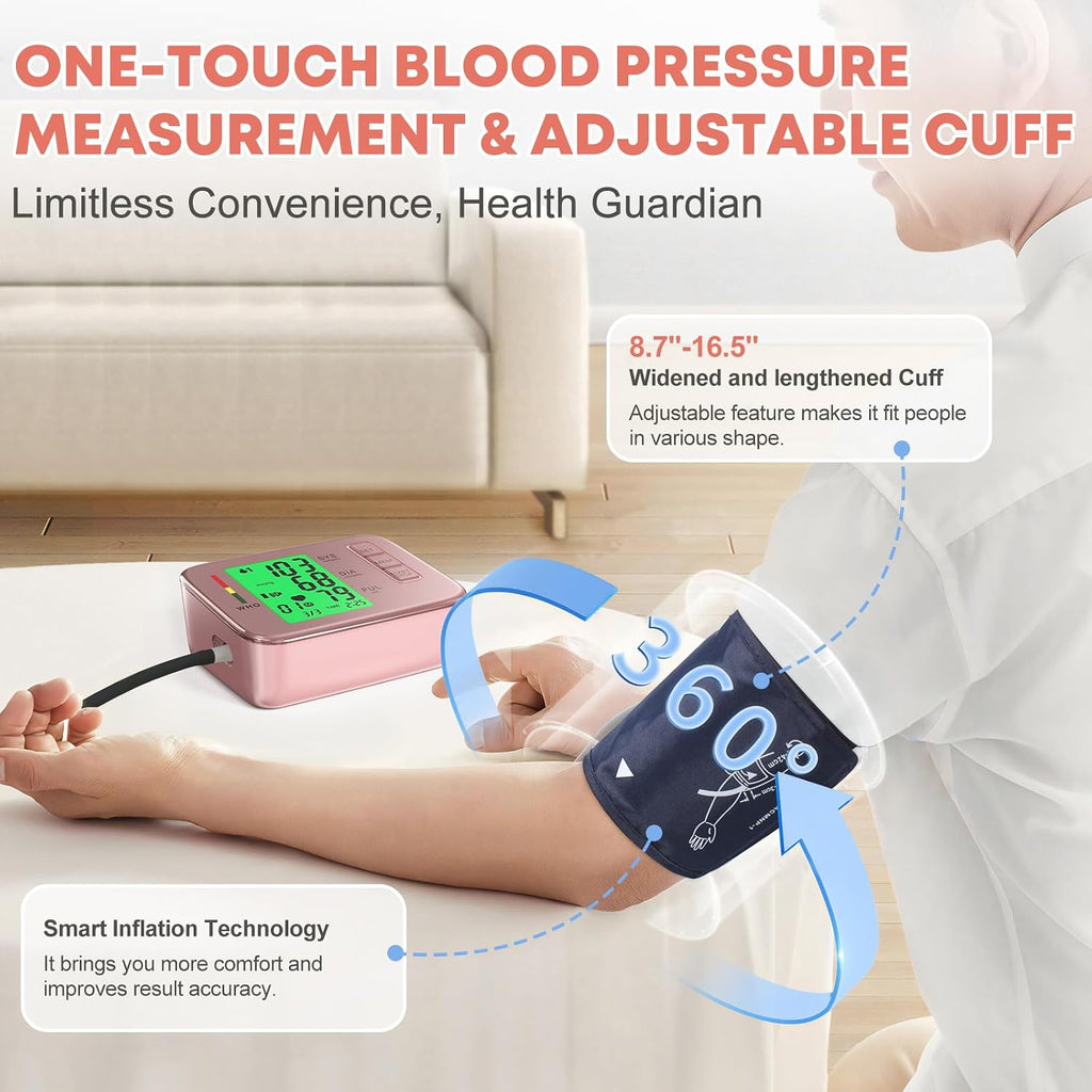 Blood Pressure Monitors,Pink Blood Pressure Machine Bp Cuff | Automatic Upper Arm with 8.7”-16.5 inches Adjustable