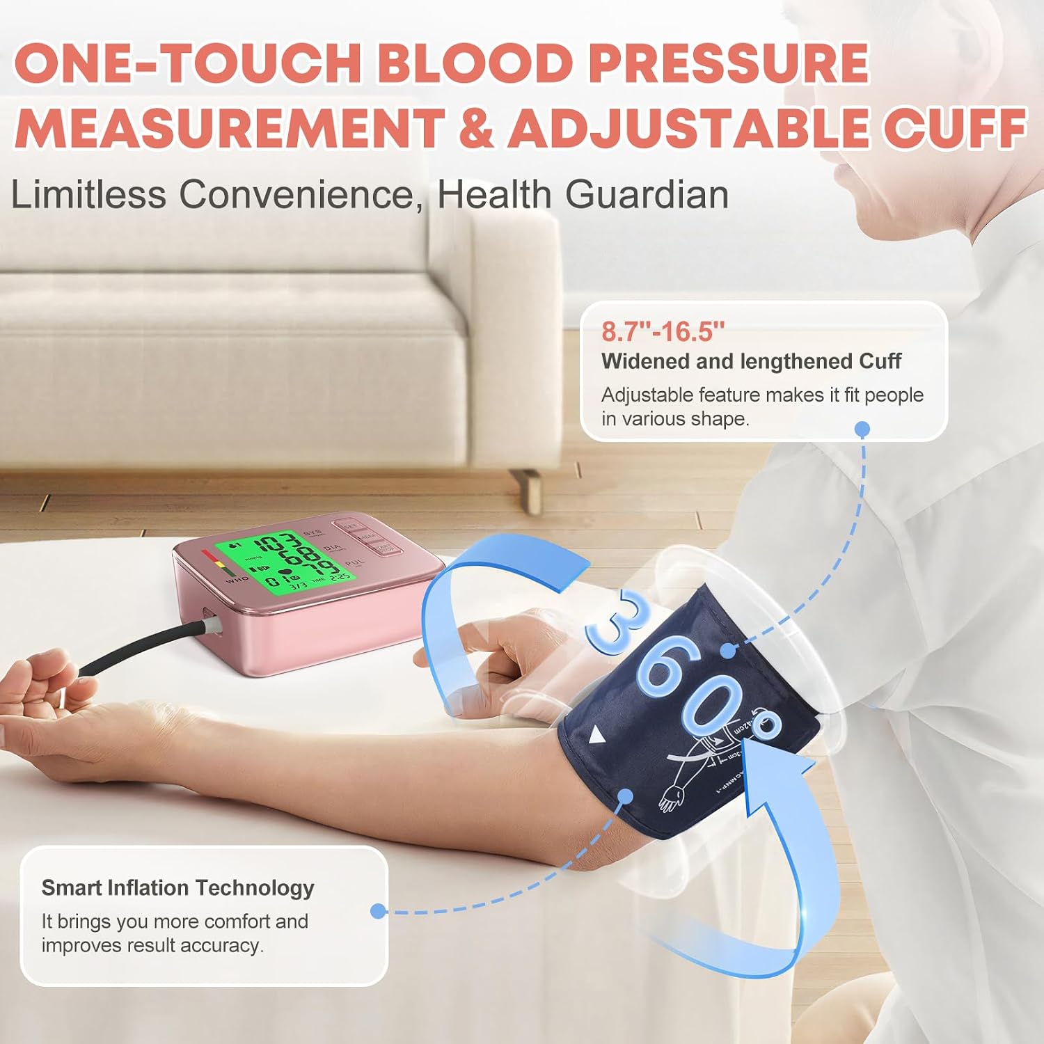 Blood Pressure Monitors,Pink Blood Pressure Machine Bp Cuff | Automatic Upper Arm with 8.7”-16.5 inches Adjustable