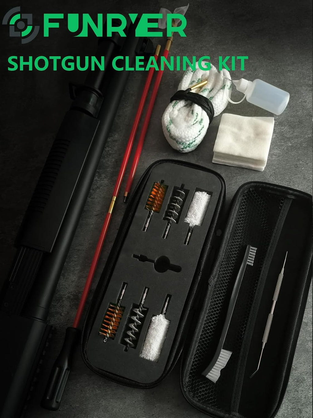 Shotgun Cleaning Kit 12 Gauge Gun Cleaning Kit 12 GA for Shotguns with 12 Gauge Gun Snake, Gun Cleaning Brushes