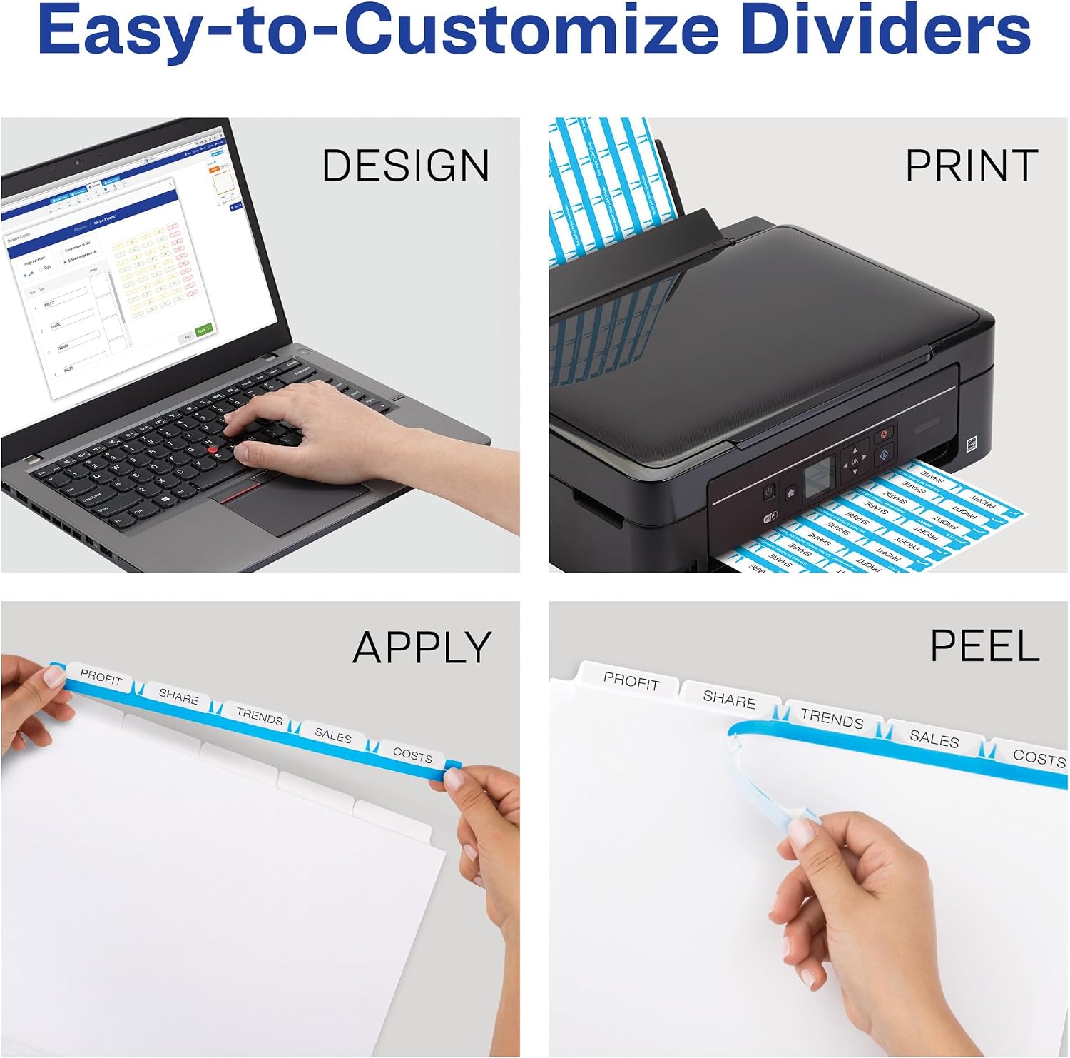 5-Tab Extra Wide Binder Dividers, Easy Print & Apply Clear Label Strip, Index Maker,White, 5 Sets (11440)