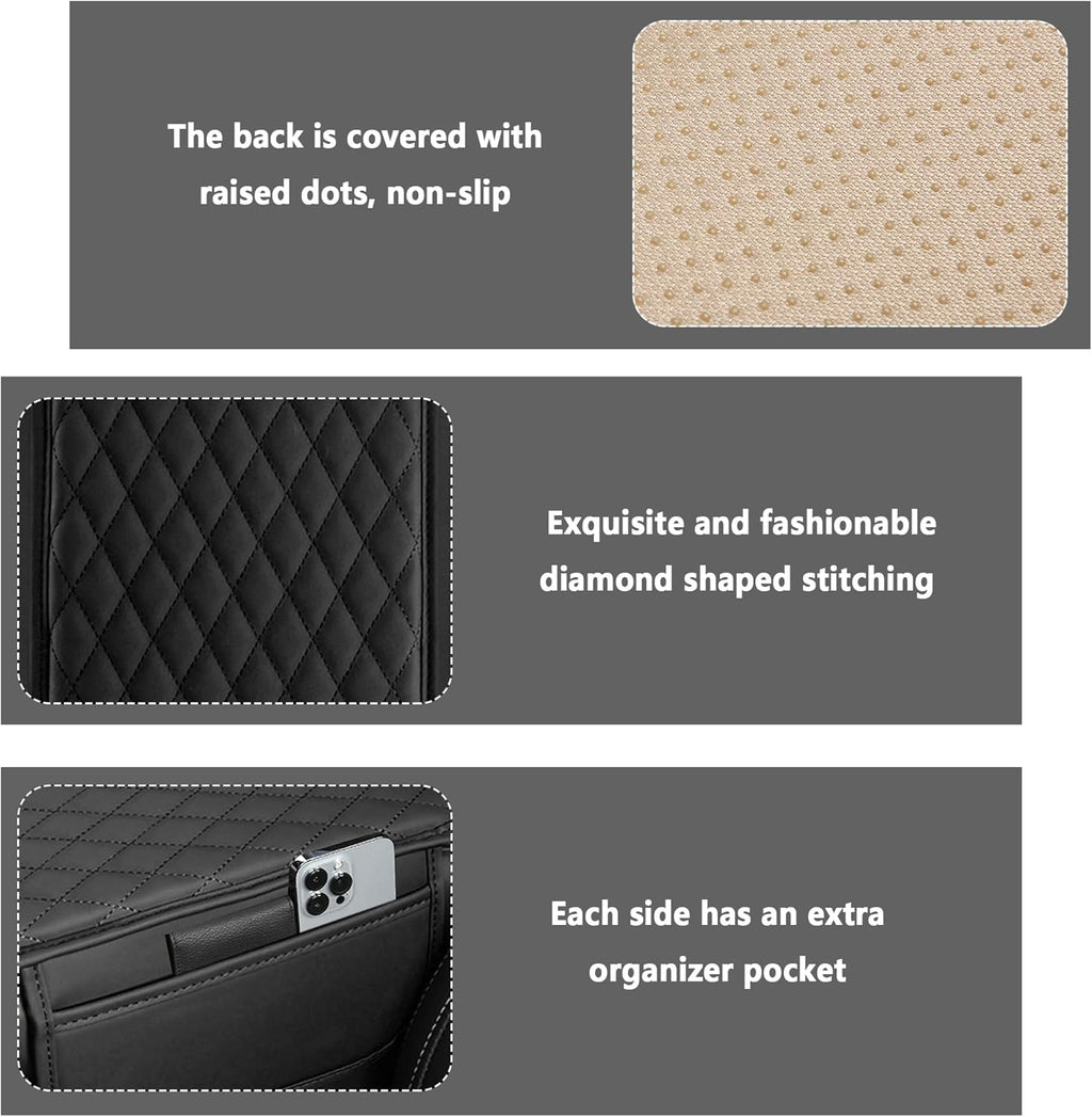Upgraded Car Center Console Cover,Microfiber Leather Car Armrest Cover Cushion with 2 Storage Bags,Universal Car