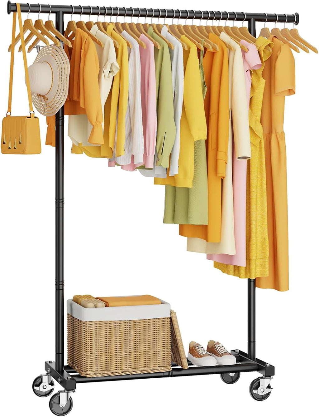 Clothes Rack, Clothing Rack for Hanging Clothes, Rolling Garment Rack Sturdy Coat Rack Portable Wardrobe Rack Metal