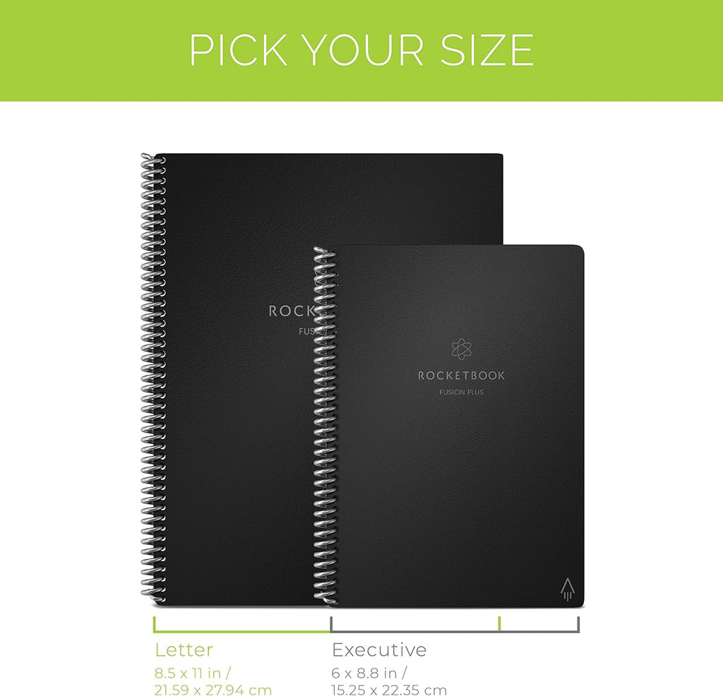 Fusion Plus Smart Reusable Notebook Planner, Notetaking and Planning In One, Letter Size 8.5x11, Black