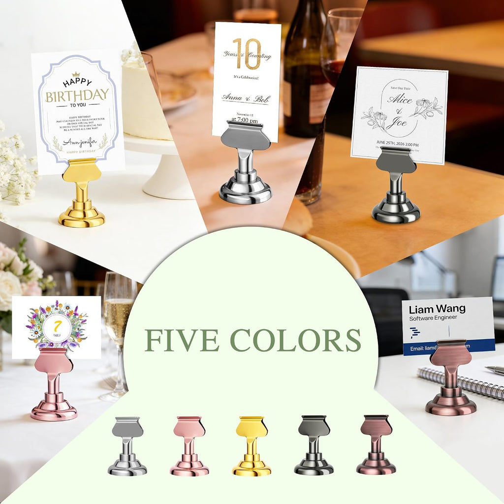 16PK Table Number Holders Place Card Holders 1.7 Inch Table Card Holders Steel Card Holders for Photos, Food Signs