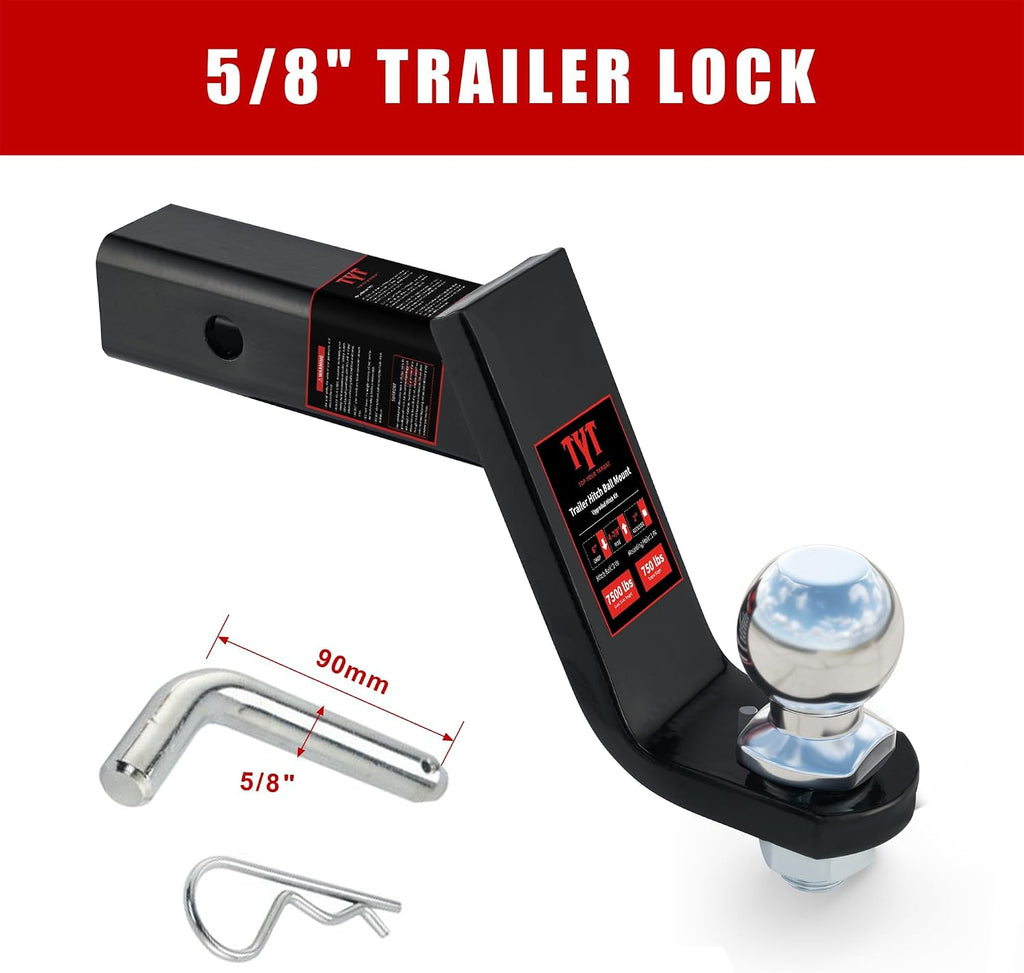 4-Inch Drop Trailer Hitch Ball Mount with 2" Ball for 2-Inch Receiver
