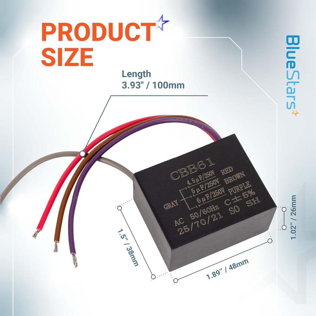 BlueStars CBB61 4.5+5+5uF 5-Wire Ceiling Fan Capacitor