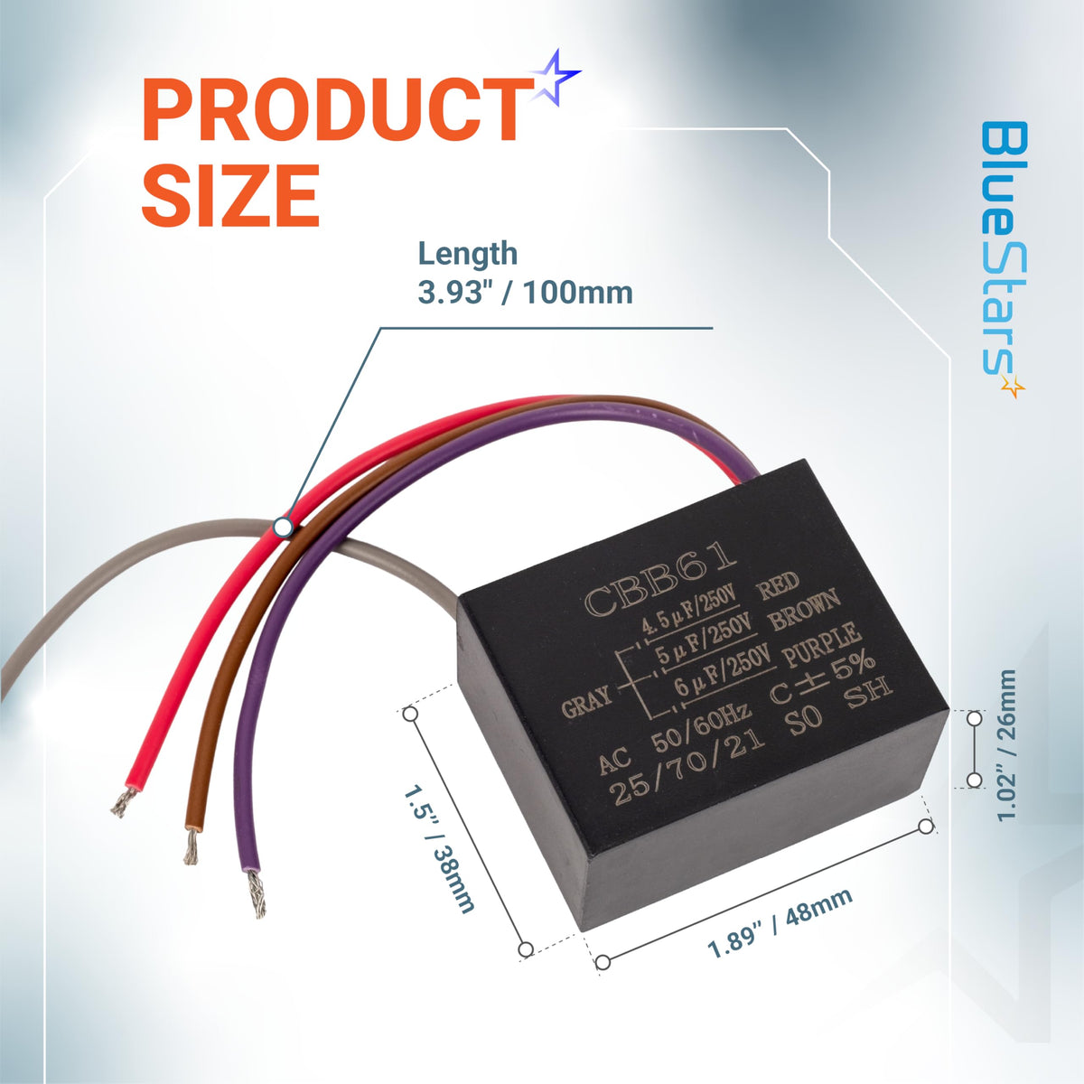 BlueStars CBB61 4.5+5+5uF 5-Wire Ceiling Fan Capacitor