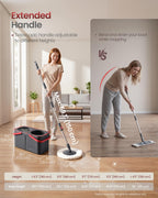 Spin Mop and Bucket Set, 6 Washable Microfiber Mop Heads, Wheels