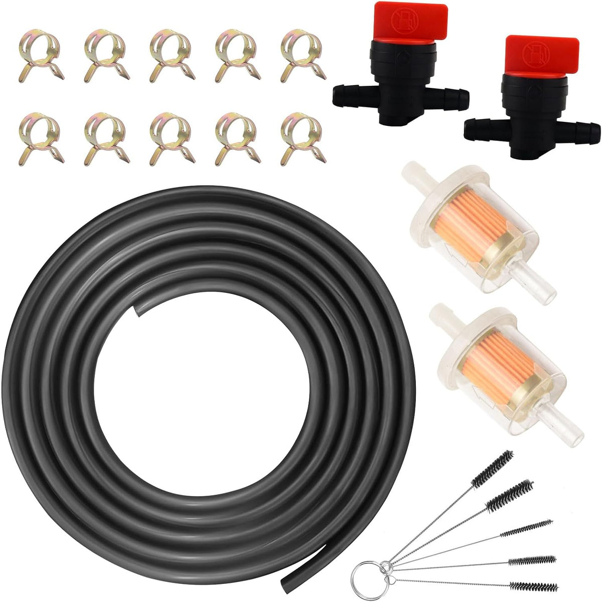 Lawn Mower Fuel Line 6-Foot 1/4 Inch ID Fuel Line Set + 2 Pcs 5/16 Inch Fuel Filters + 10 Pcs 2/5" ID Hose Clamps +2 Pcs 1/4 698183 Fuel Shut -by HuthBrother, for Kawasaki Kohler Mowers Engines