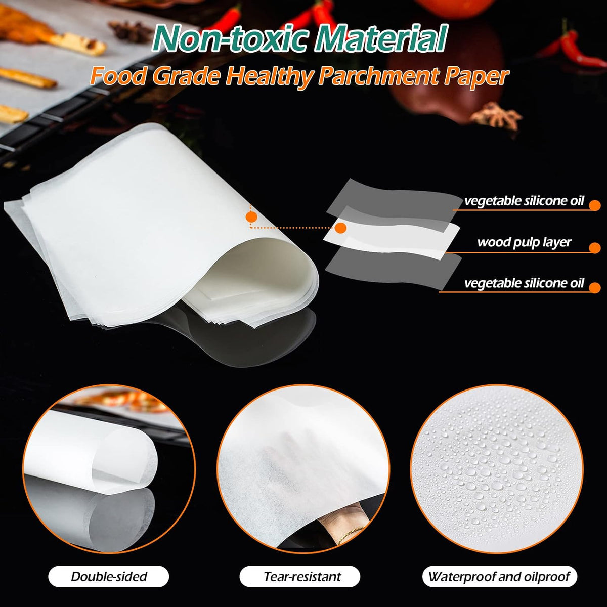 Baking Parchment Paper, 100Pcs 8x12 inch Kitchen Parchment Paper Baking Sheets, Non-Stick Precut Baking Parchment for