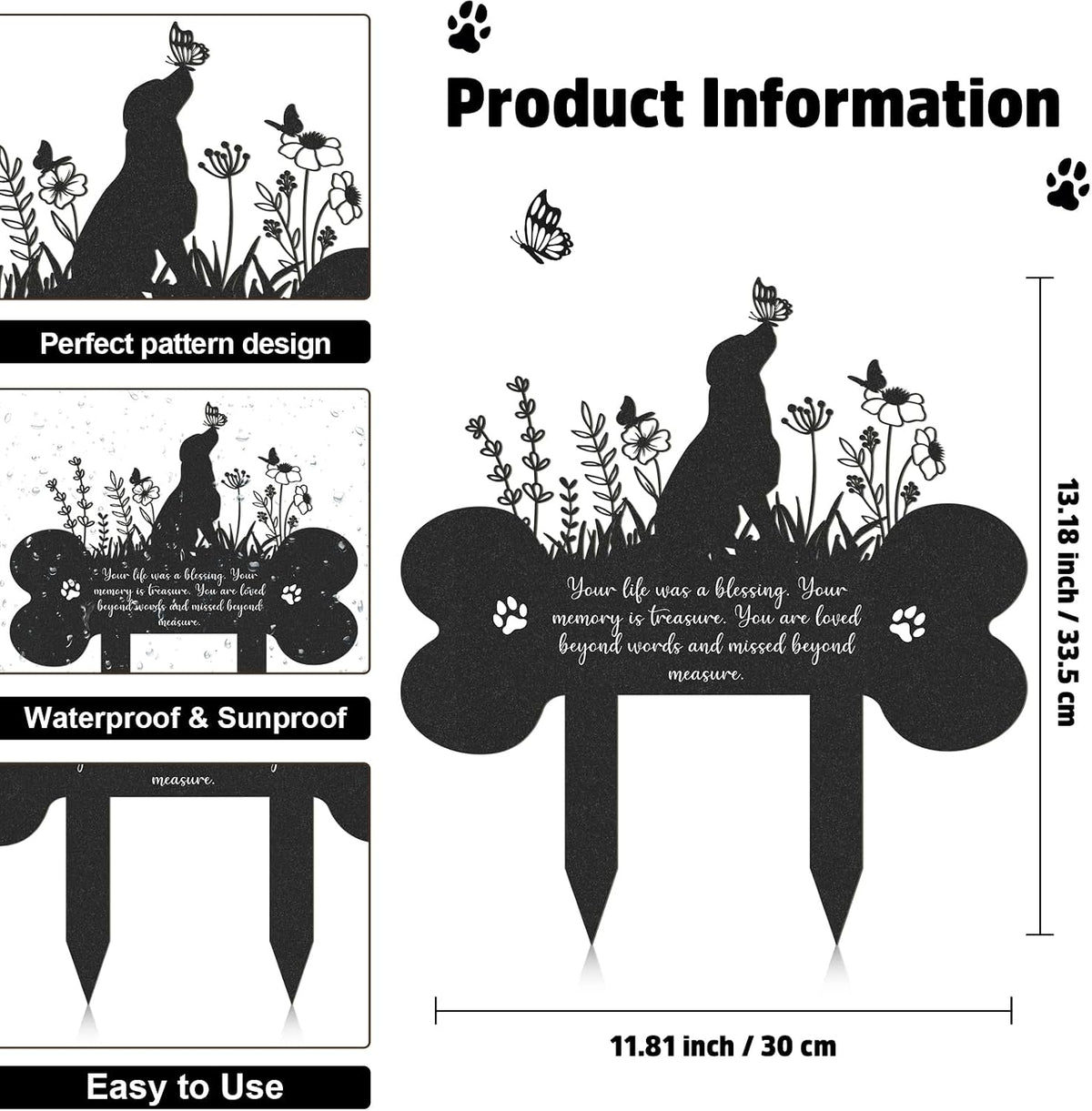 Pet Grave Markers for Dog, Metal Pet Memorial Garden Cemetery Decor