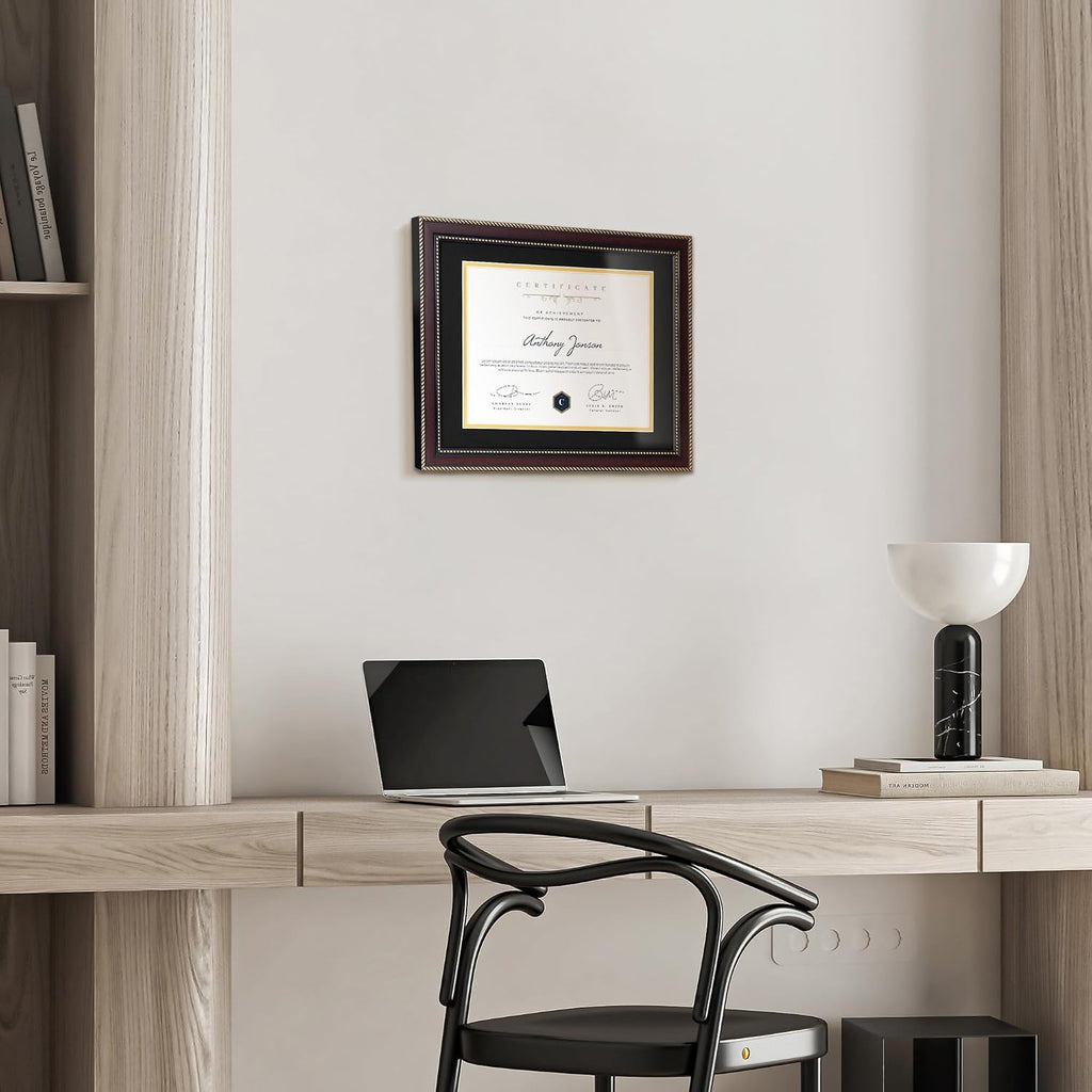 8.5x11 Diploma Frame with Black over Gold Mat or Full Display 11x14 Document Certificate Frame for Diploma Degree