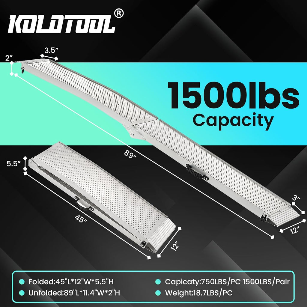 7.5FT Aluminum Truck Ramps, 1500lbs Capacity Folding Loading Ramps, 2 PCS Heavy Duty ATV Ramps for Pickup Trucks