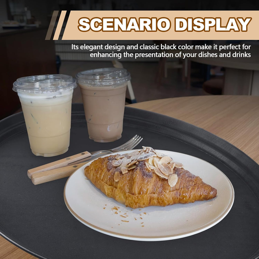 2 Pcs Restaurant Serving Trays Oval, 27 x 22 Inch, Black