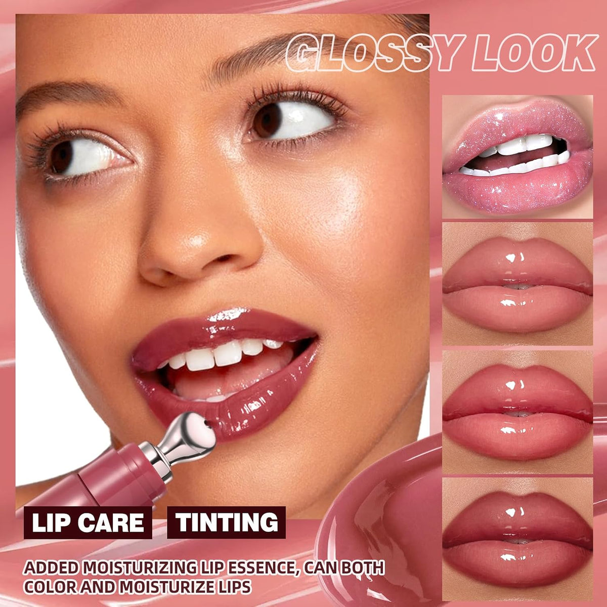 Brightening Lip Serum, Hydrating Glossy Lip Oil with Metal Applicator, Plumping Moisturizing Lip Care Tint