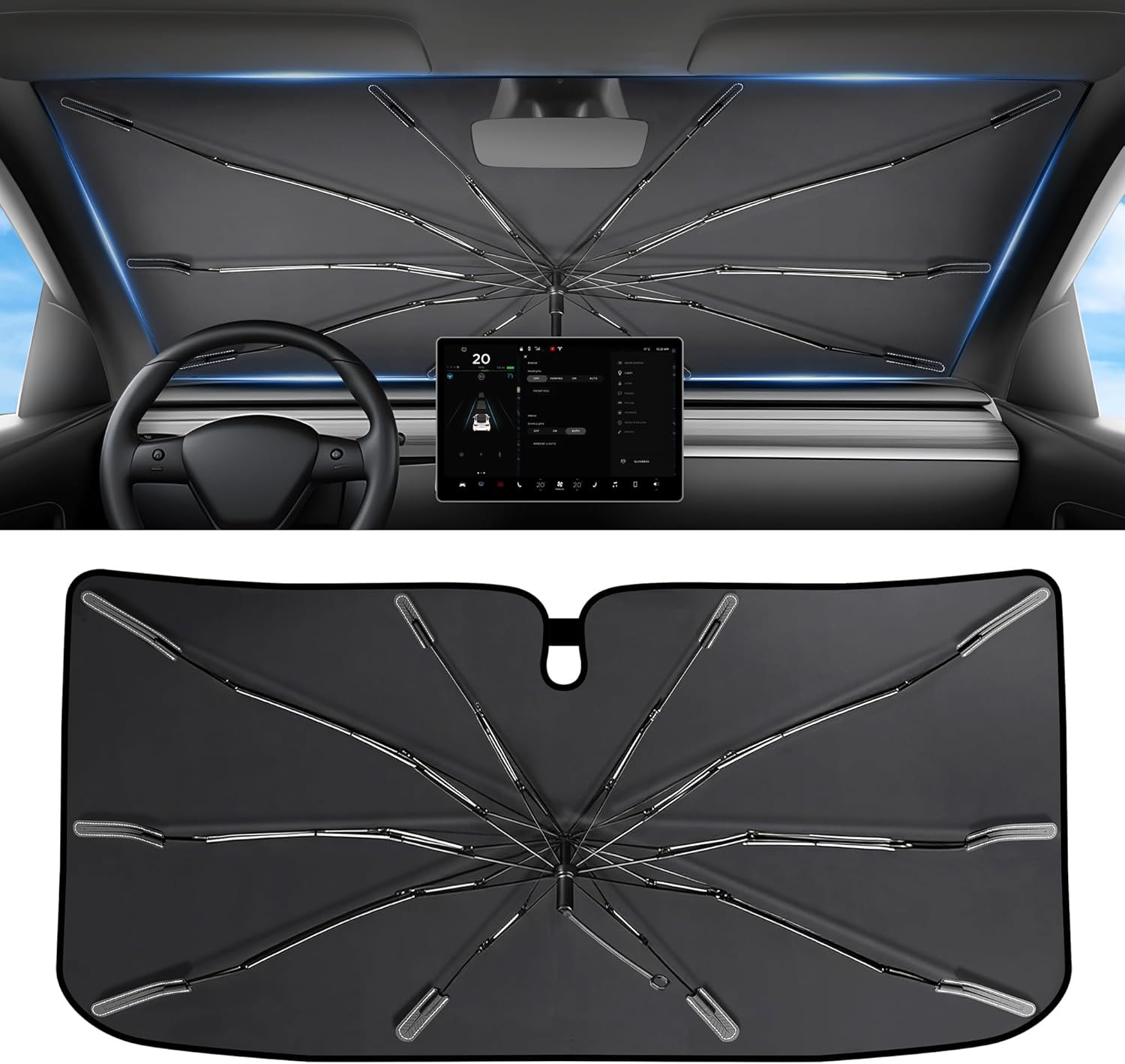 2026 Upgraded Windshield Sun Shade Umbrella [7-Layer Vinyl Coating Heat Shield] Foldable Front Window Sunshade