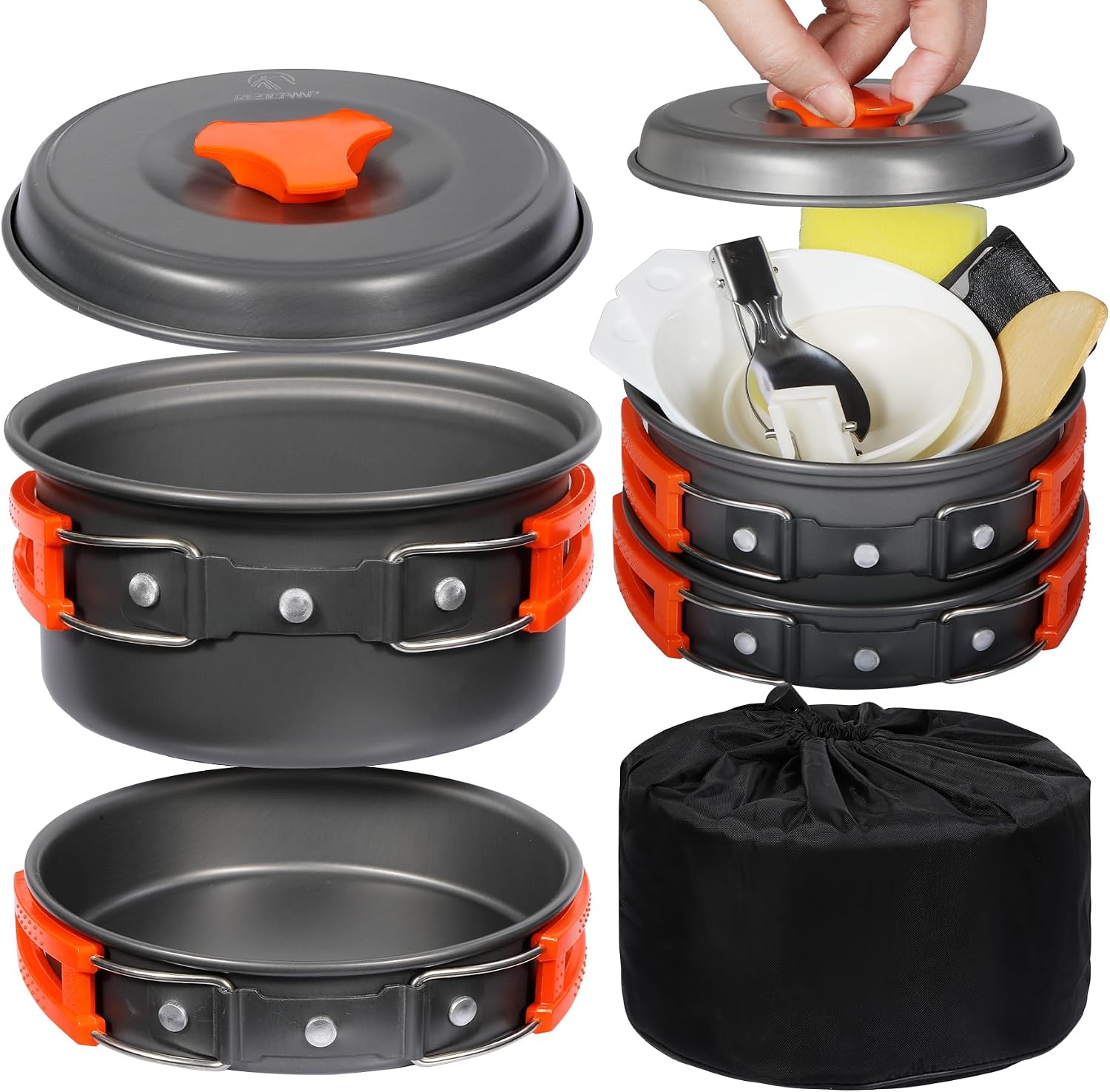6/10/11/12/14/15/19 PCS Camping Cookware Mess Kit Camping Gear Campfire Utensils Lightweight Stackable Pot Pan Bowls