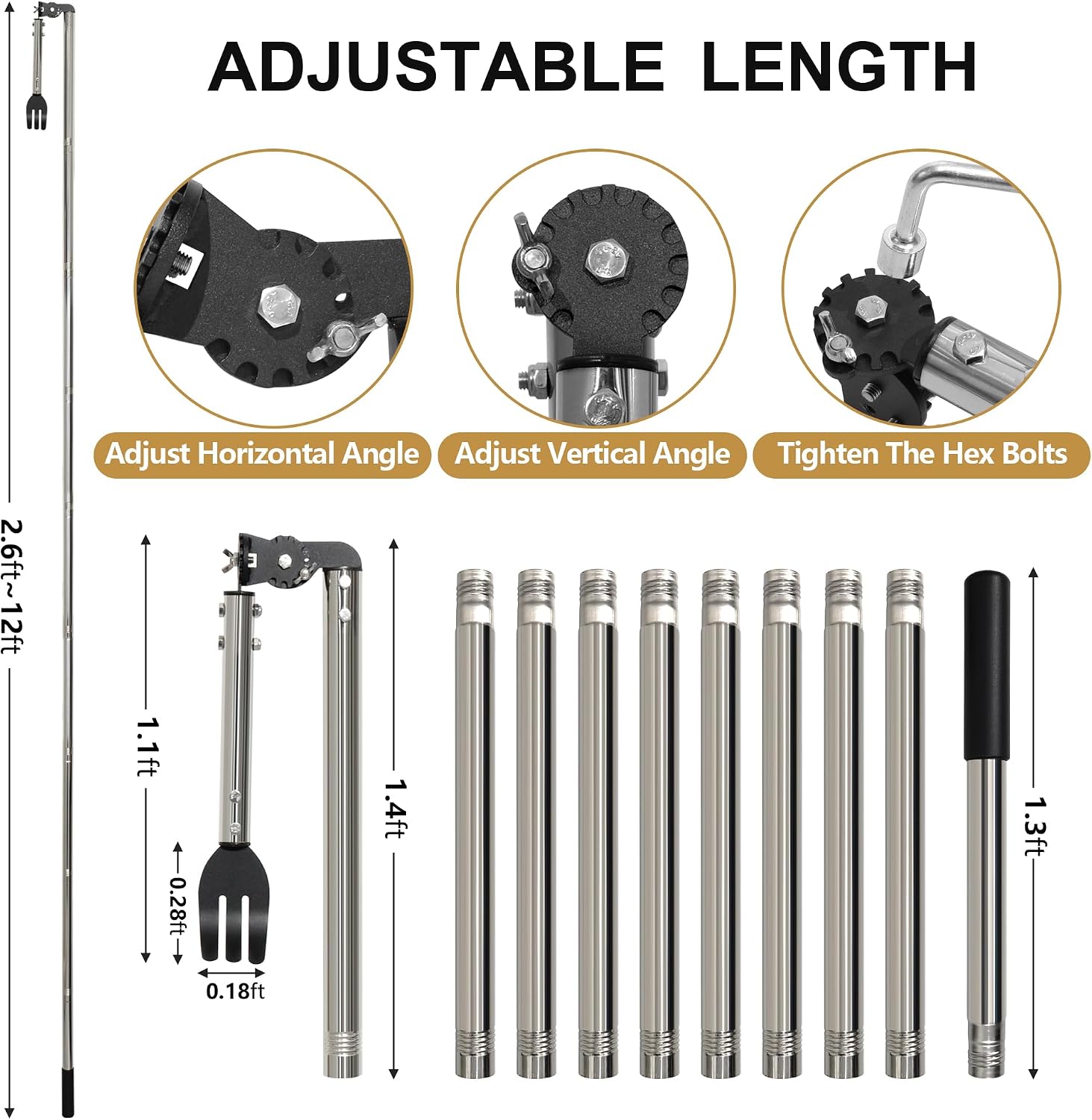 12FT Gutter Cleaning Tools from the Ground with Dual-Axis Adjustment