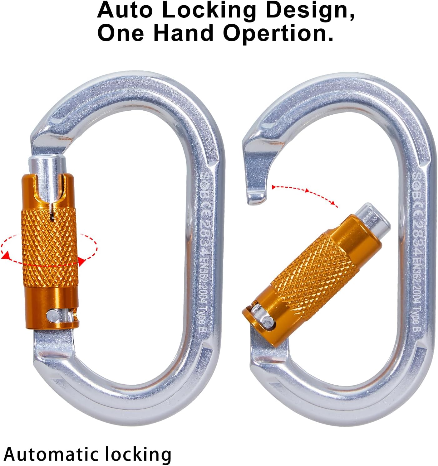 Auto Locking Climbing Carabiner Clips,Heavy Duty Asymmetrical Carabiner Connector Used for Rappelling Gear Rescue
