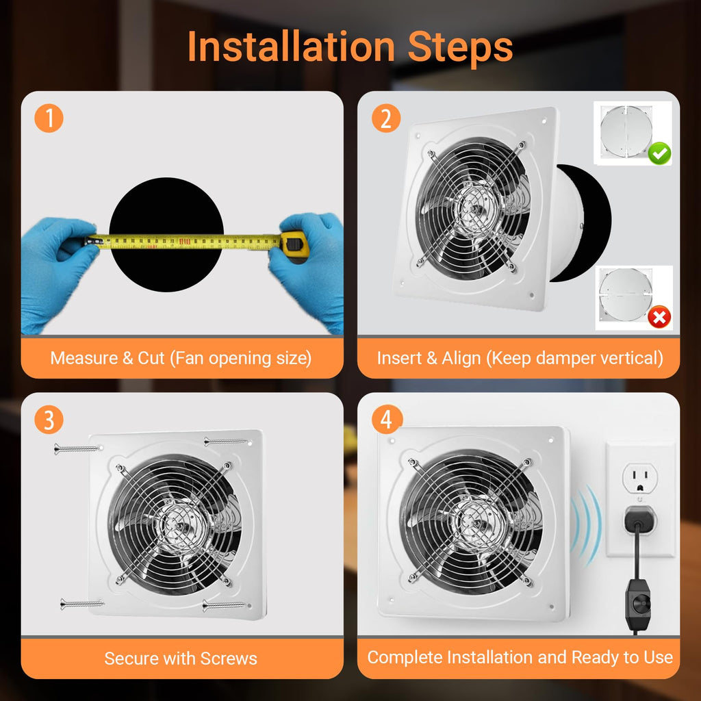 8 Inch Exhaust Fan with Speed Controller, Wall Mount Ventilation Fan