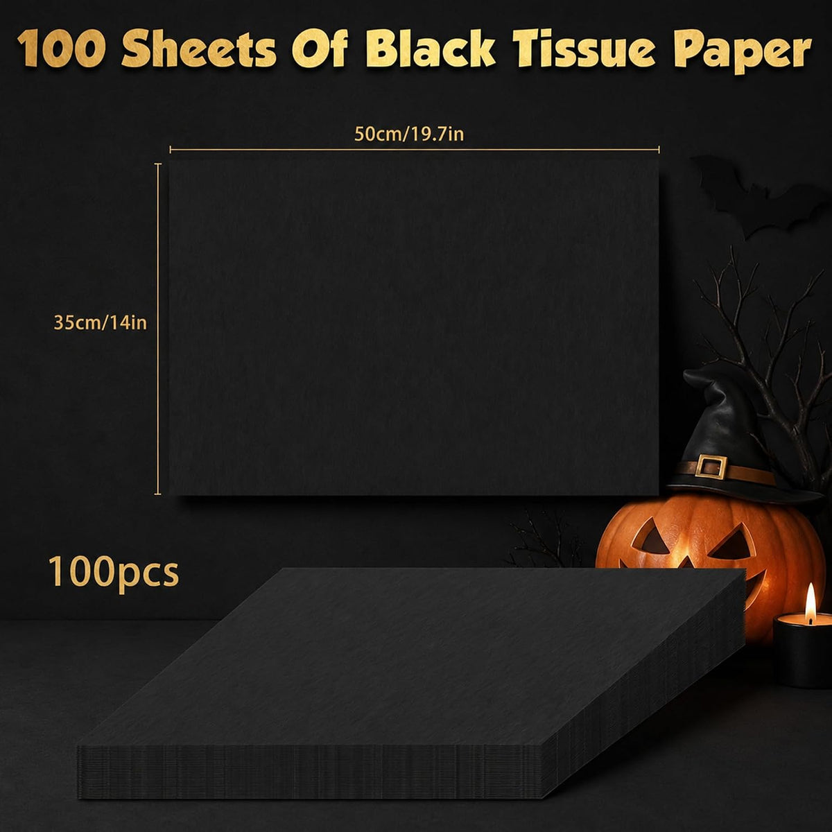 Black Tissue Paper - 100 Sheets Gift Wrapping Paper for Halloween Decor