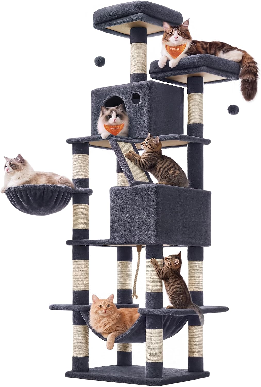Cat Tree, 81.1-Inch Large Cat Tower, Multi-Level Condo, Smoky Gray