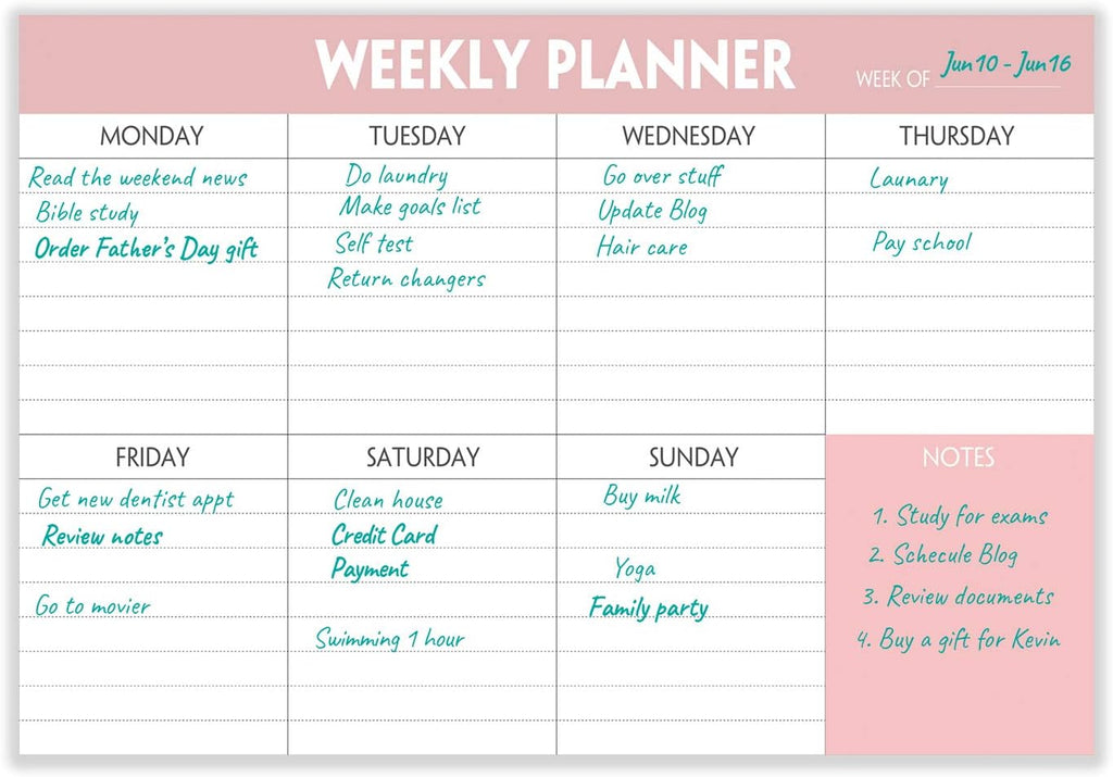 Weekly Planning Pad - Tear Off To Do List Pad with Daily Schedule & Calendar, 52 Sheets, 100gsm Paper, Undated Weekly