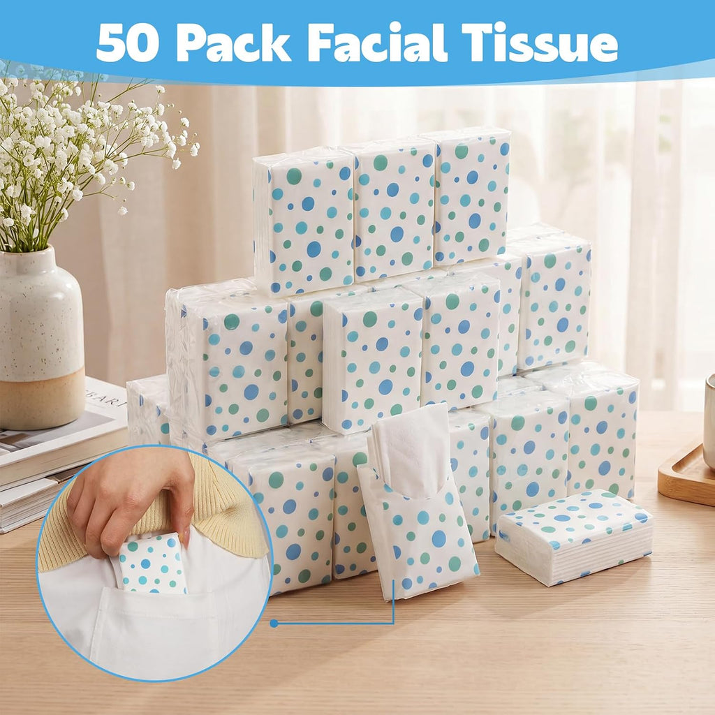 50 Pack Pocket Tissues, 3 Ply Polka Dot Travel Tissues