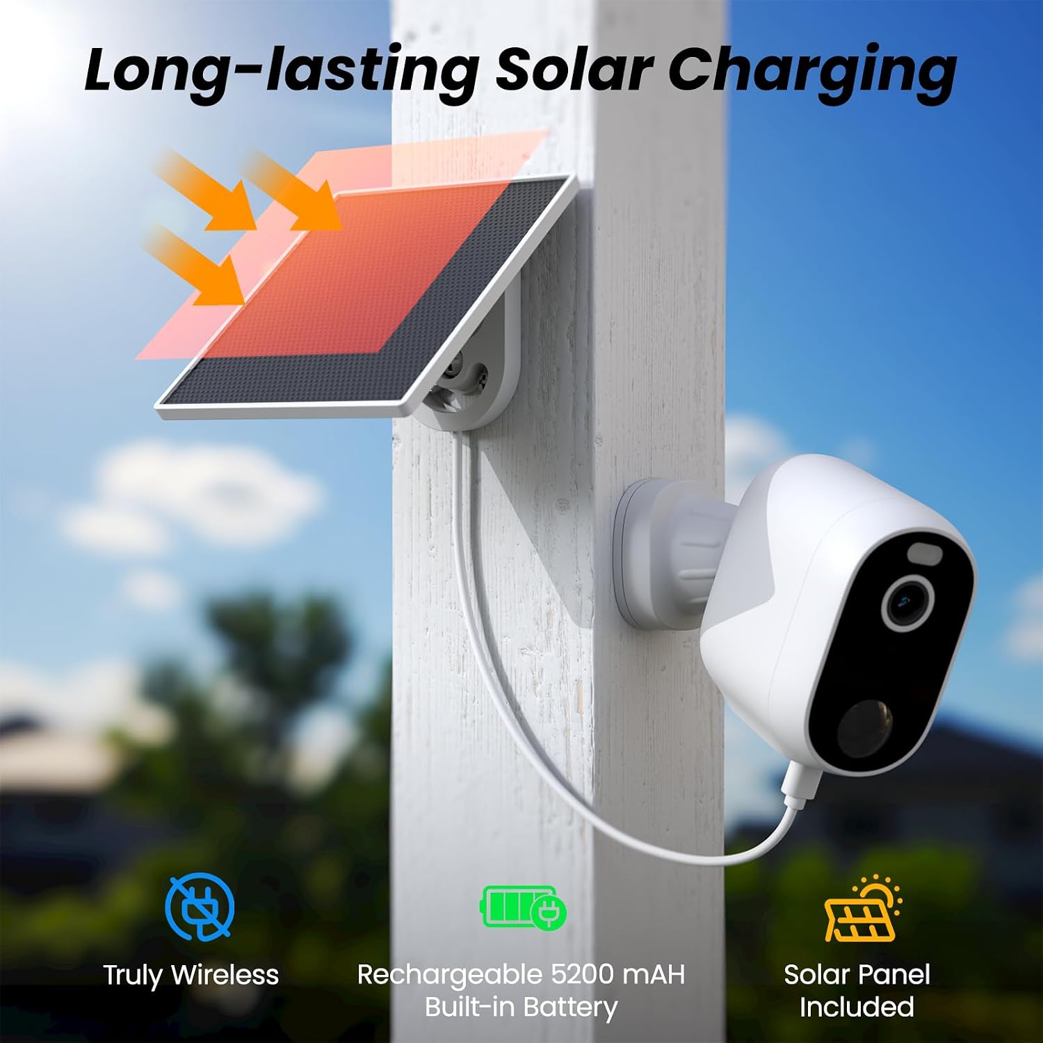 Security Cameras Wireless Outdoor-Solar&Battery Powered 2K 2.4G Cameras for Home Security, Instant Alert, AI Human