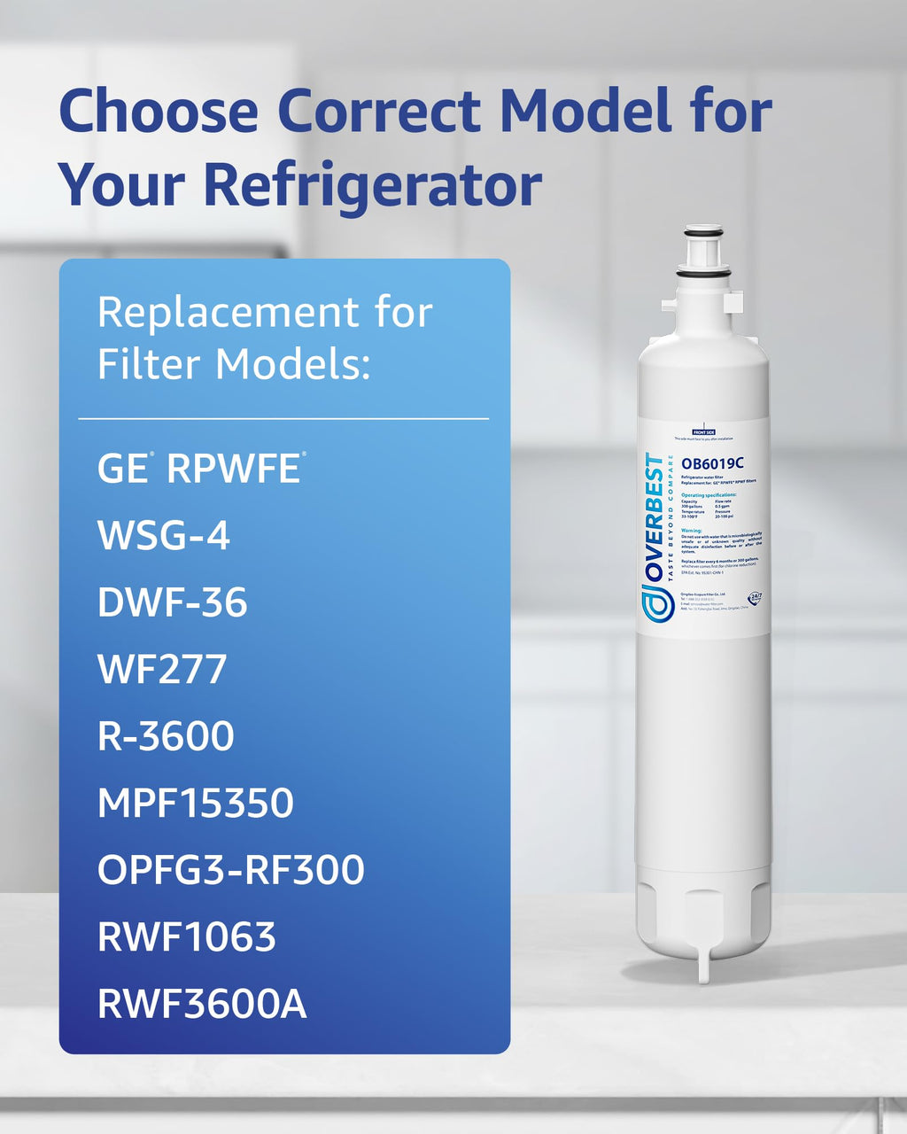 Overbest OB6019C Water Filter Replacement for GE RPWFE, 3 Pack