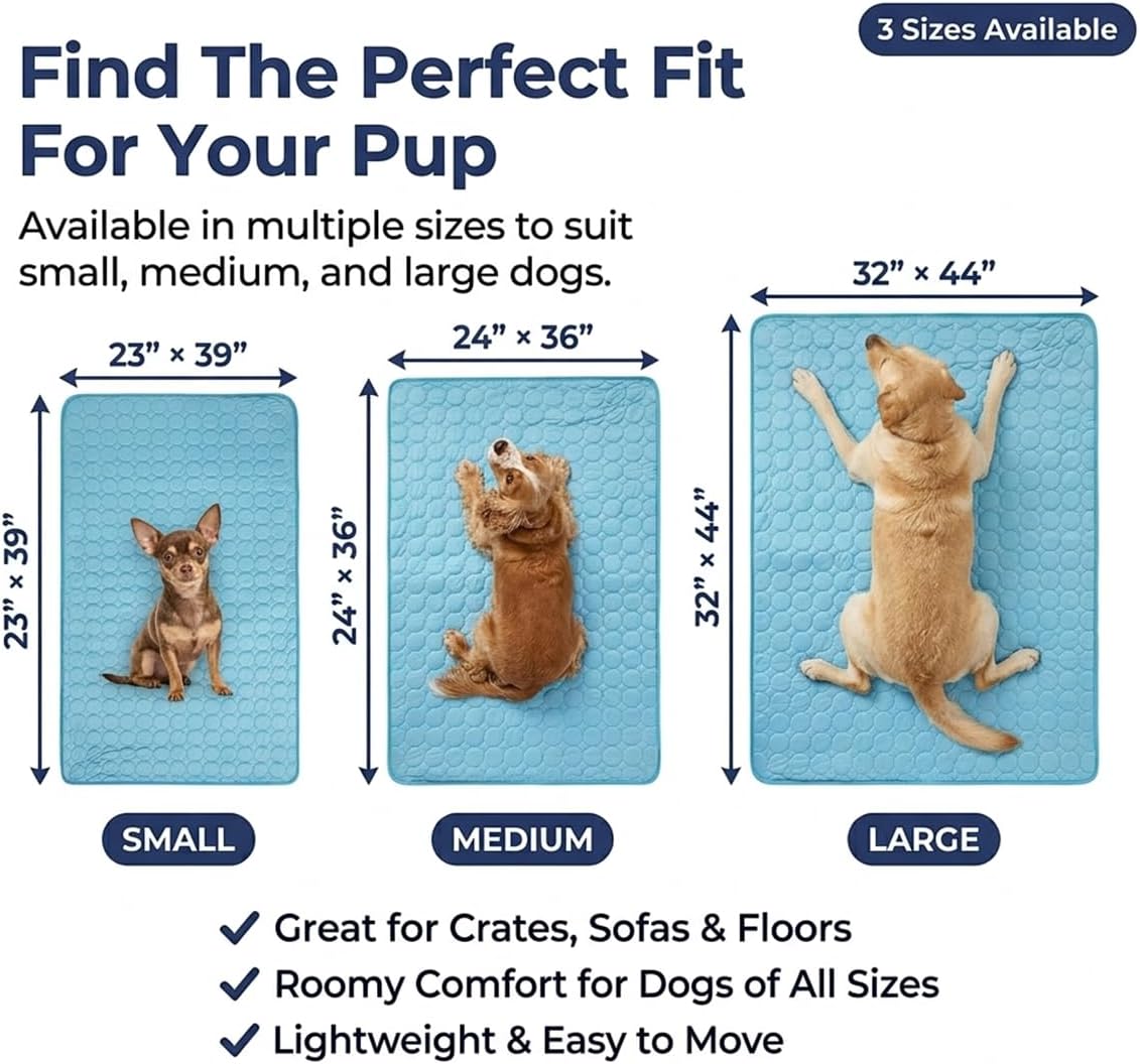 Cooling Mat for Dogs – 32" x 44" Ice Silk Dog Cooling Mat | Self-Cooling, Non-Toxic | Indoor & Outdoor, Crate, Car |