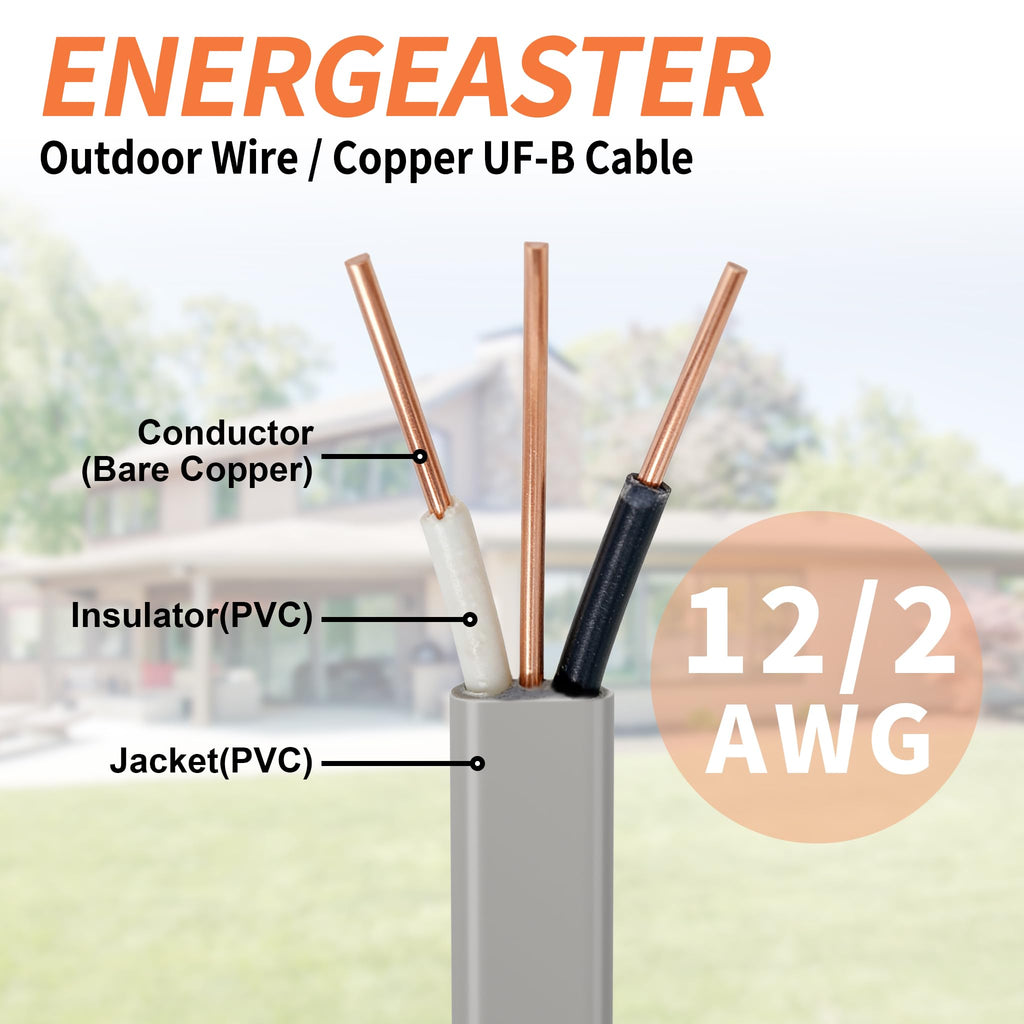 Energeaster 12/2 UF-B 100FT Solid Underground Feeder Direct Burial Cable