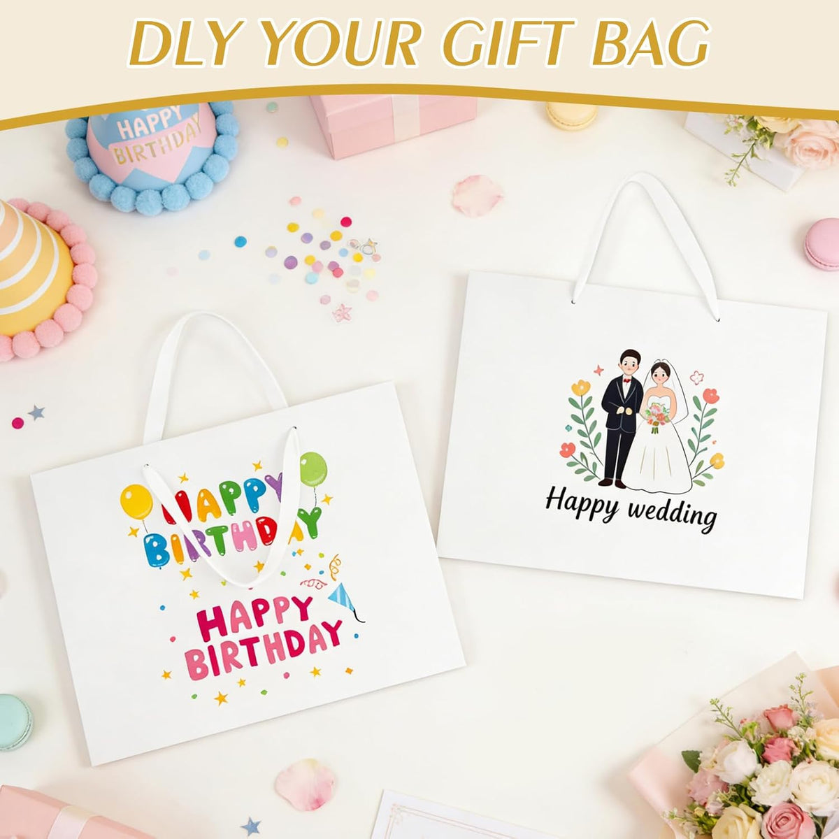 3 Pack Extra Large White Gift Bags with Handles & 6 Tissue Papers