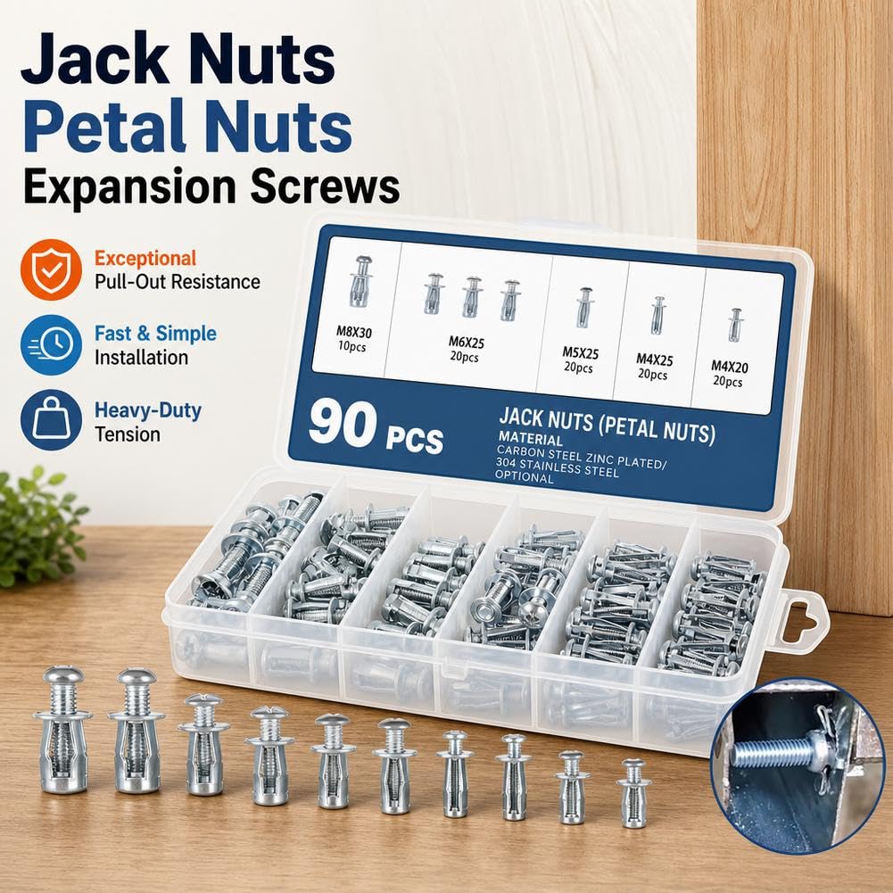 Button Rivet Locking Nuts Set, M4 M5 M6 M8, Flower Nuts Bolts