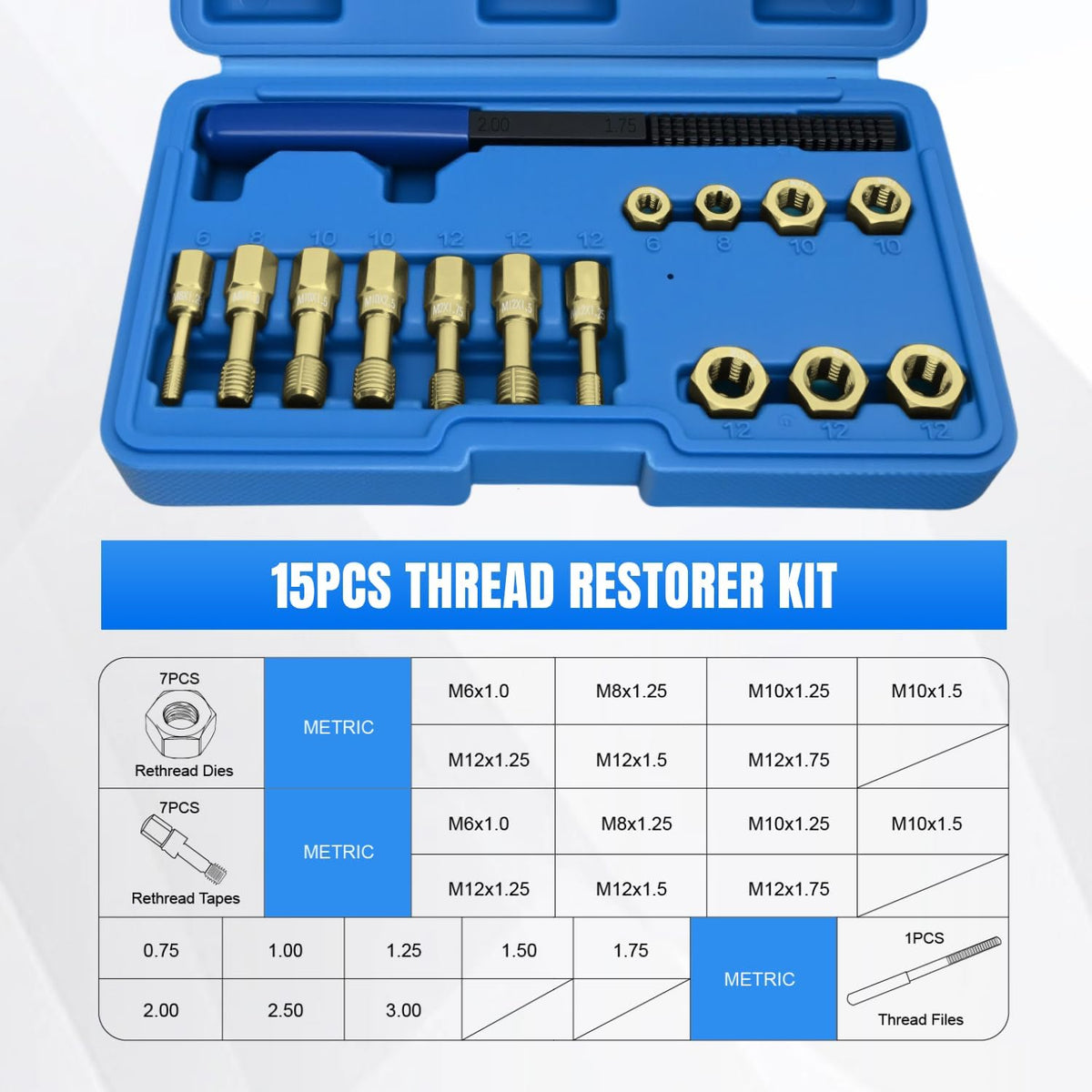 Nilight 15PCS Metric Thread Chaser Set with Case Universal M6 M8 M10 M12