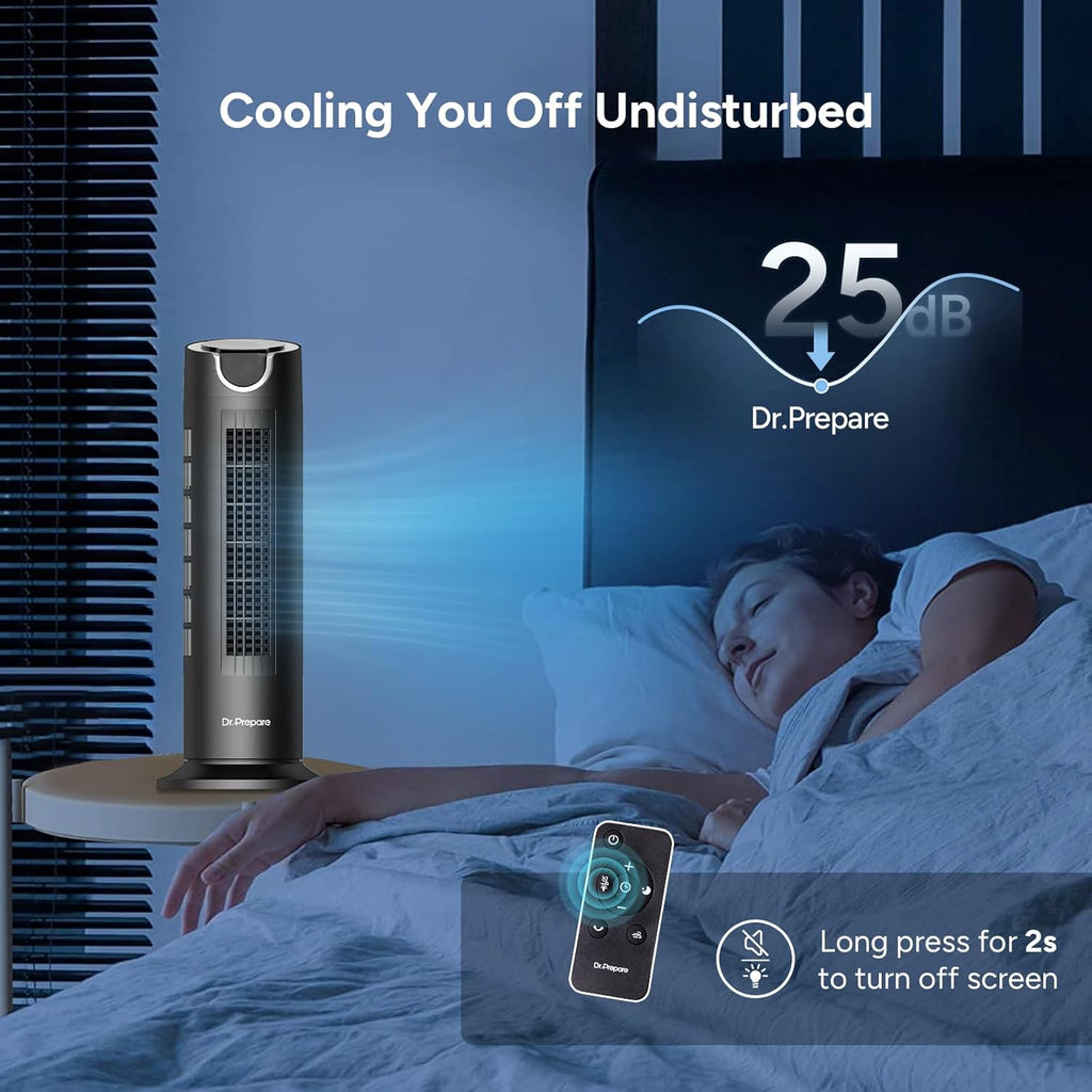 Tower Fan for Bedroom, 25 dB Quiet DC Bladeless Fan with Remote, 8 Speeds, 1-8H Timer, 80° Oscillating Fans for