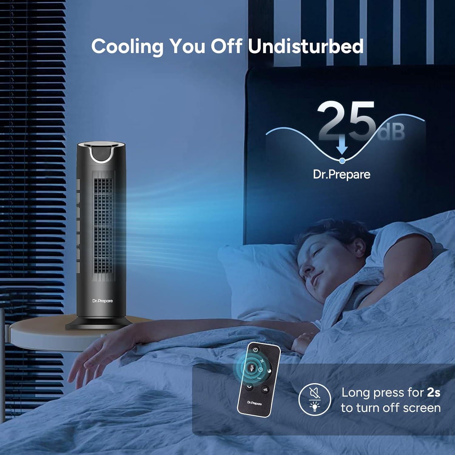 Tower Fan for Bedroom, 25 dB Quiet DC Bladeless Fan with Remote, 8 Speeds, 1-8H Timer, 80° Oscillating Fans for