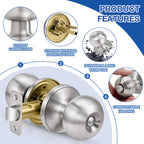 6 Pack Brushed Nickel Door Knobs,Privacy Door Knob with Lock, Interior Doorknobs Silver, Keyless Door Locks Set for