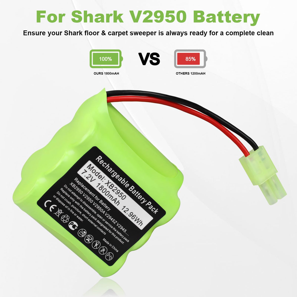 For Shark XB2950 Battery Pack Replacement: Cordless Vacuum Battery 1800mAh