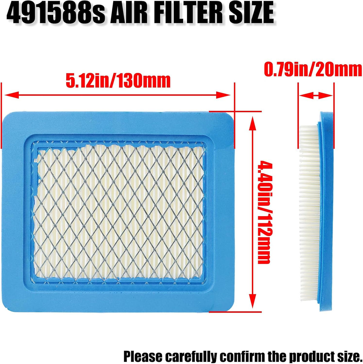 WOTIAN 2pcs 491588s Lawn Mower Air Filter Compatible with 625-675 625E 675E 725E Series Engine Troy-Bilt TB110 TB210 TB230 Toro Craftsman Lawnmower Air Cleaner Filter Parts