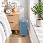 Small Bathroom Trash Can with Lid, 2.1 Gallon Slim Step Trash Can, Blue