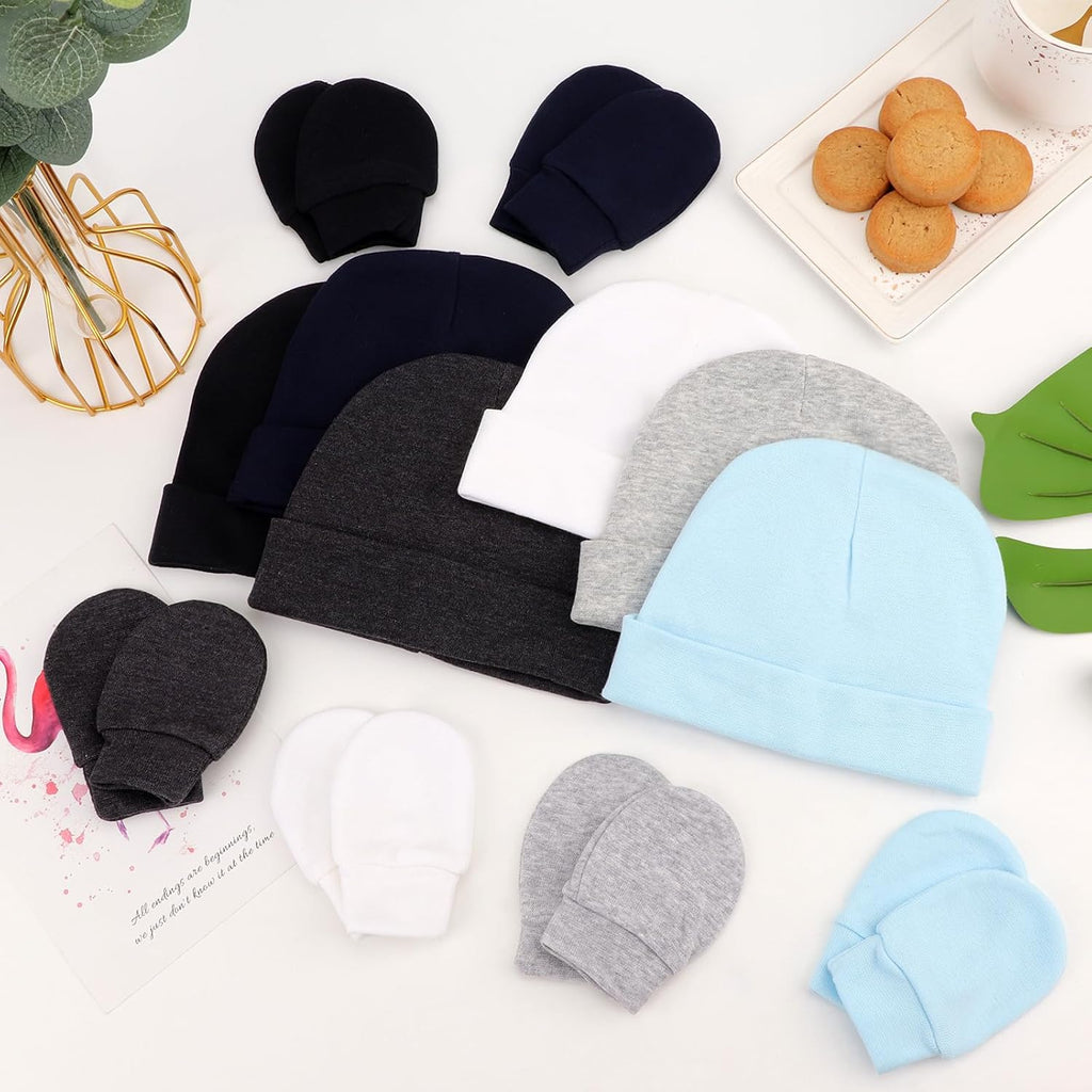 BQUBO Newborn Baby Hats and Mittens Sets Infant Boys Girls Cotton Beanie Gloves Newborn Hospital Caps for 0-6 Months