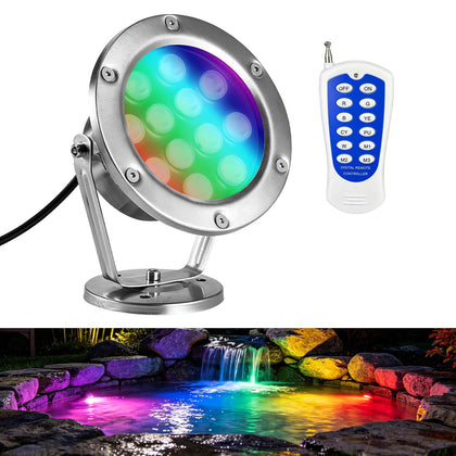 48W RGBW LED Pond Light Underwater via Remote Control - 12V Safety Voltage