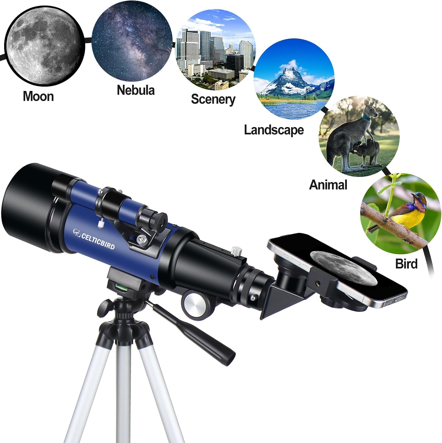 Telescope 70mm Aperture 400mm Astronomical Refracting Telescopes - Travel Telescope with Tripod, Phone Adapter(Ocean