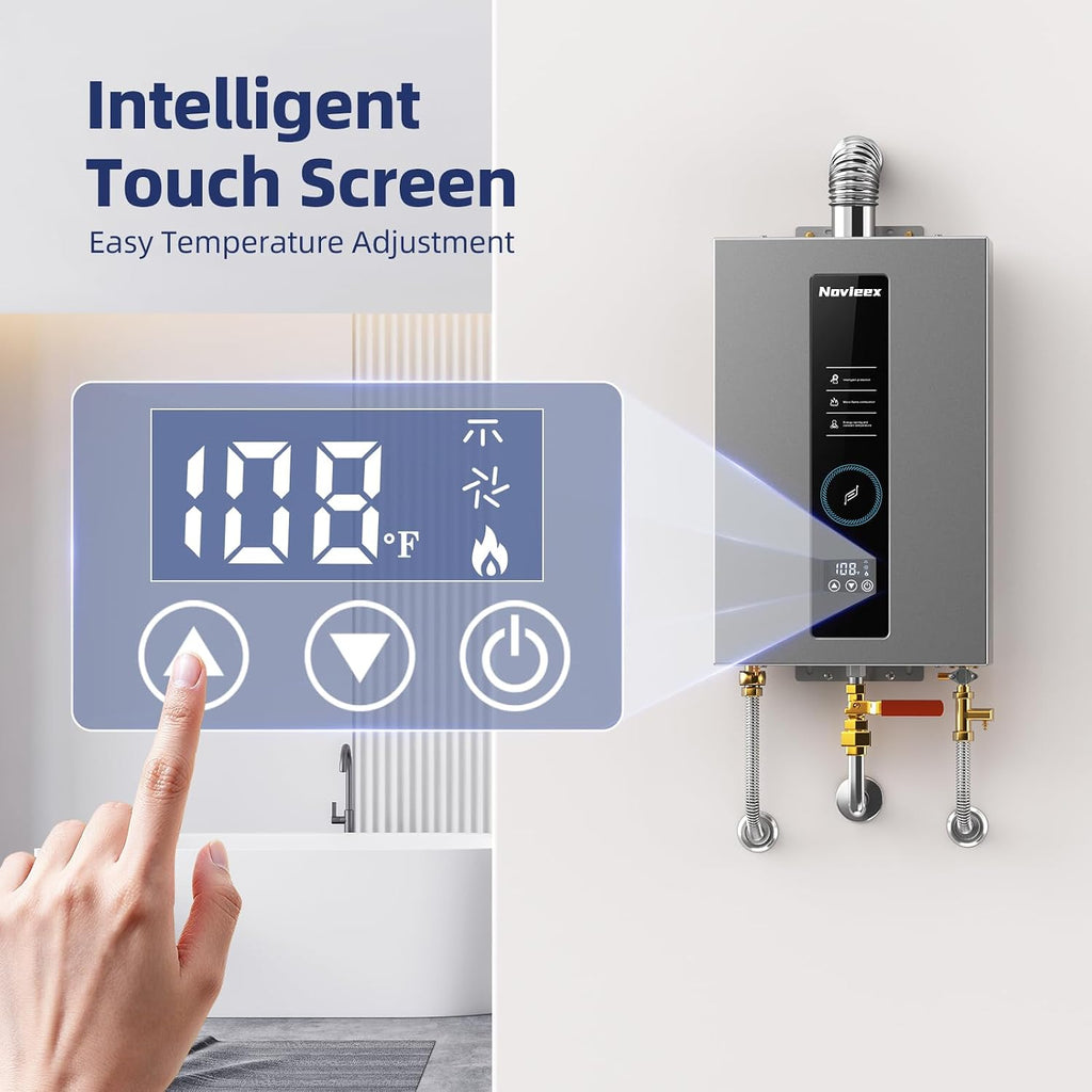 Tankless Water Heater, Novieex On Demand Water Heater Propane Gas, Up to 4.3 GPM, 100000 BTU Instant Hot Water Heater