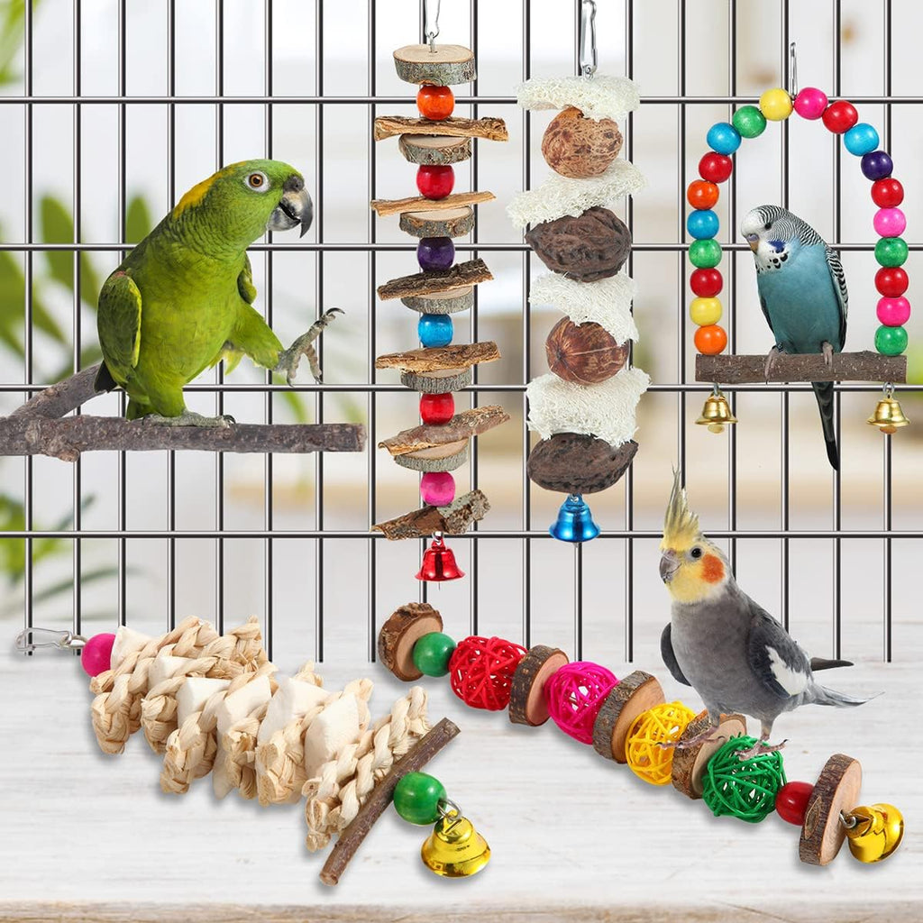 Bird Perch Bird Toys Parakeet Toys,Bird Cage Accessories Wooden Chew Toys Perch Stand for Parrot Conure Cockatiel