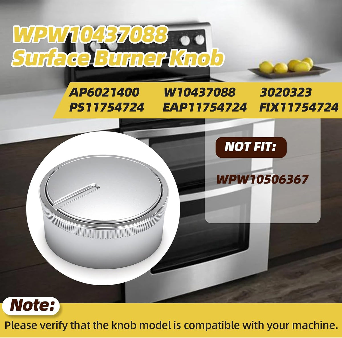 WPW10437088 Range Surface Burner Control Knob Compitable with Whirlpool WGE555S0BS WGE755C0BS WGE555S0BW01 YWGE755C0BS1, W10437088 Control Knob Replace AP6021400 3020323 PS11754724 PD00025853