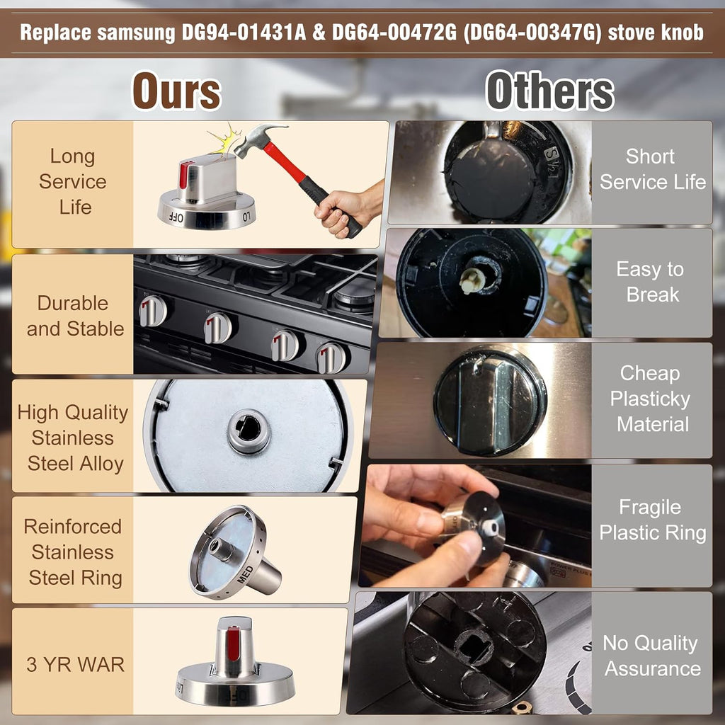 DG94-01431A DG64-00472G DG64-00347G Stove Knob, Metallic Luster, 2 YR WAR
